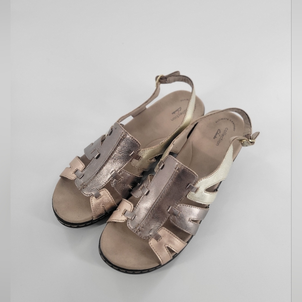 Clarks Collection Leather Sandals Lexi Marigold Metallic Multi Size 12